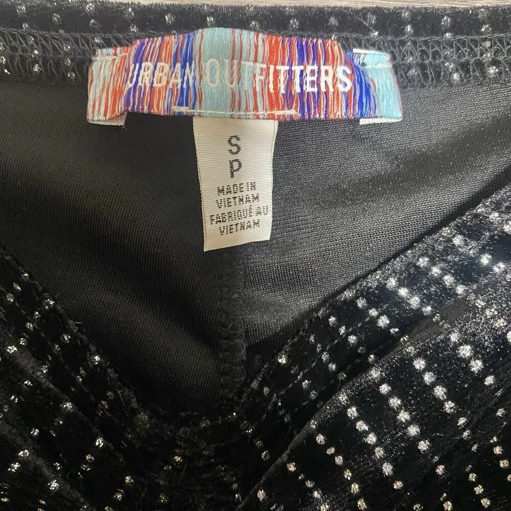 Urban Outfitters Black Sparkle Pull On Flare Pants Womens Size S Diamond V Front